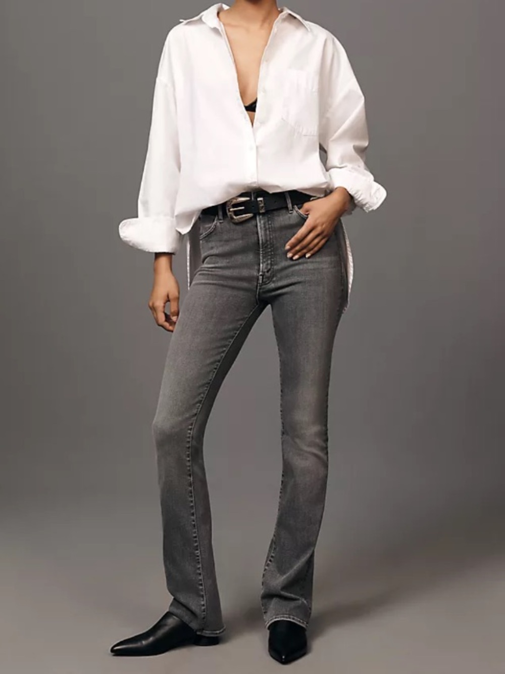 MOTHER The Hustler Heel High-Rise Bootcut Jeans Magic 8 Ball Gray Grey